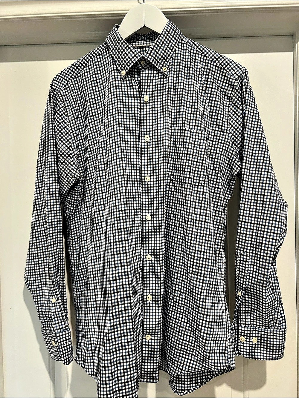 Peter Millar Medium Men's Checkered Button Down in Blue & White Like New